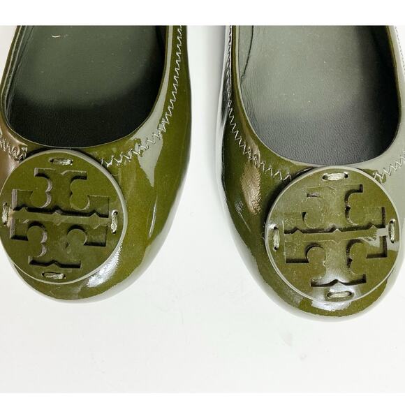 Tory Burch Womens Minnie Patent Leather Ballet Flats Shoes Leccio Dark Green 6.5 - Picture 3 of 8